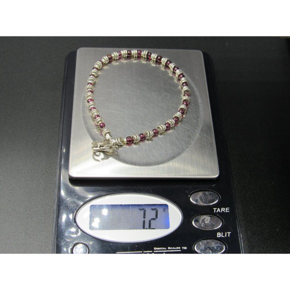 7 Inch Sterling Silver Small Garnet Orbs And White Pearls Bracelet - Picture 6 of 6